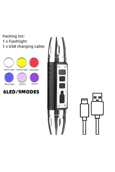 Choice USB Charging Black 6-in-1 White Yellow UV 365nm/395nm LED LCD Flashlig...