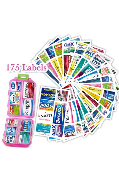Choice Pink 10 Grids Pill Organize Storage Container with 175 Labels Pill Cas...