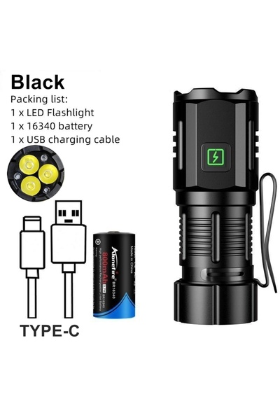 Choice 16340 Black 6500K 3x Led Mini Palm Small Flashlight USB Rechargeable P...