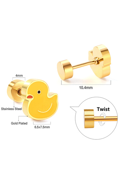 Choice Gold Kawaii Duck Stud Earrings For Women 18K Gold Plated Stainless Ste...