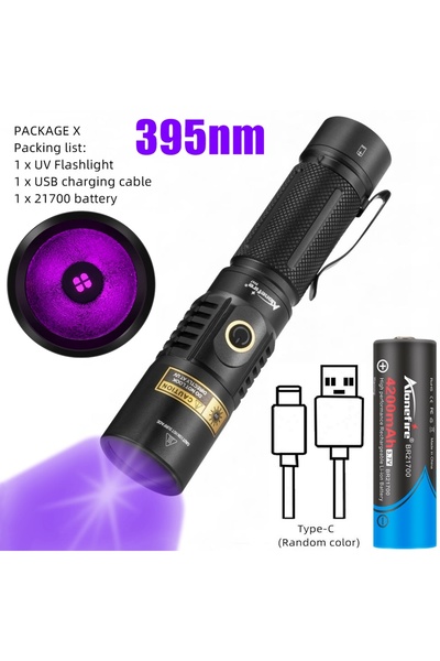 Choice 21700 black 395nm 20W 395/365nm UV Flashlight USB Rechargeable Blackli...