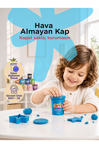 Lets Oyun Hamuru Mavi Tekli 110g