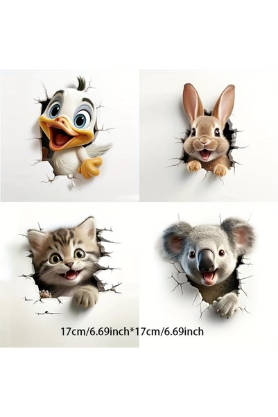 Choice 17x17CM x4pcs QT-417 Duck Rabbit Cat Koala Wall Stickers Waterproof Vi...