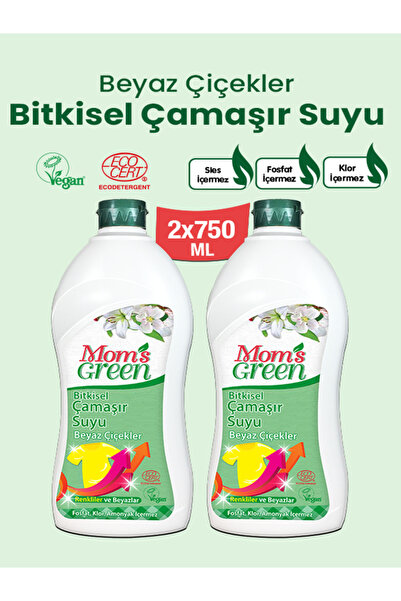 Mom's Green 2'li Set Bitkisel Çamaşır Suyu BEYAZ ÇİÇEKLER ECO (750 ml x 2 Adet)