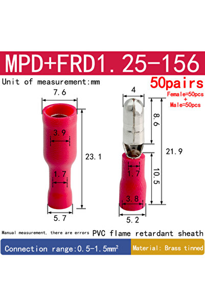 choice2 Red 100pcs/50pairs Assorted Insulated Female & Male Crimp Wire Termin...