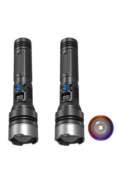 Choice 2PCS 900000LM Powerful LED Flashlight Zoom Torch with Digital Display ...