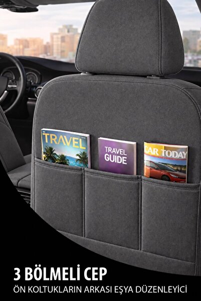 GM-DESIGN Oniks Füme Tay Tüyü Üniversal Oto Koltuk Kılıfı - 5 Koltuk Tam Set