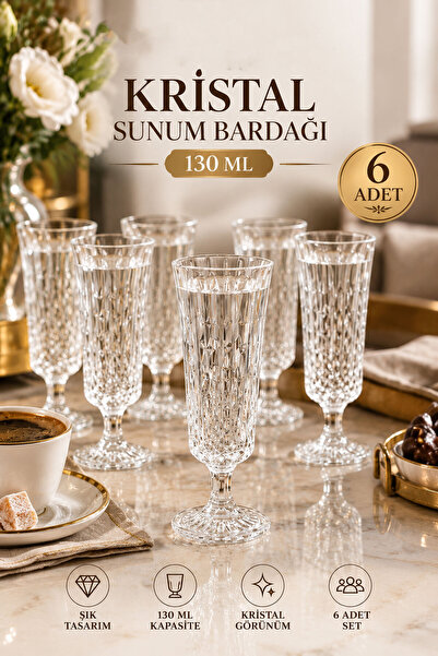 Mutfiko Crystal Presentation Glass 130 ml Set of 6 Glass Cups with Stands Sty...