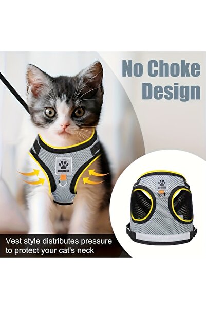 Choice1 S GRAY Cat and Dog Leash Set, Vest-Style Pet Harness with Anti-Escape...