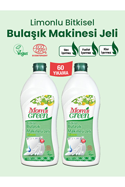 Mom's Green 2'li Set-Bitkisel Bulaşık Makinesi Jeli Limon Kokulu (750 ml x 2 ...
