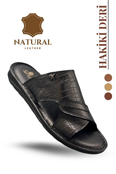 sermoda Genuine Real Leather Men's Slippers Lightweight Slippers Leather 3d B...