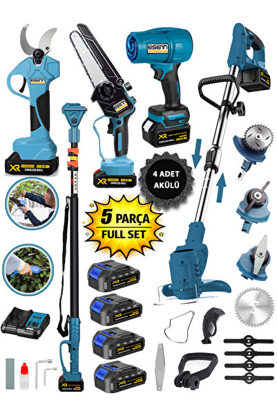 EISEnn Bluer 5500 Full 5 Li Bahçe Seti Makas 17 Cm Testere Hava Üfleme Çim Bi...