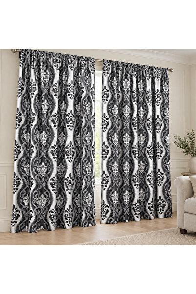 Mastel Set 2 draperii black-out culoare gri-negru model baroc B10L