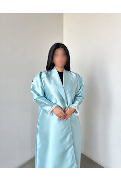 outline Sky blue summer abaya with white tulle sleeves
