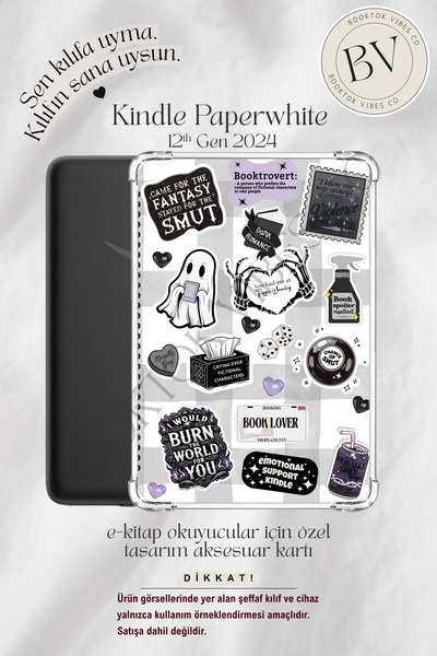 BookTok Vibes Co. Bookish Lila-Gri Sticker Temalı Insert - Kindle ve Kobo E-K...