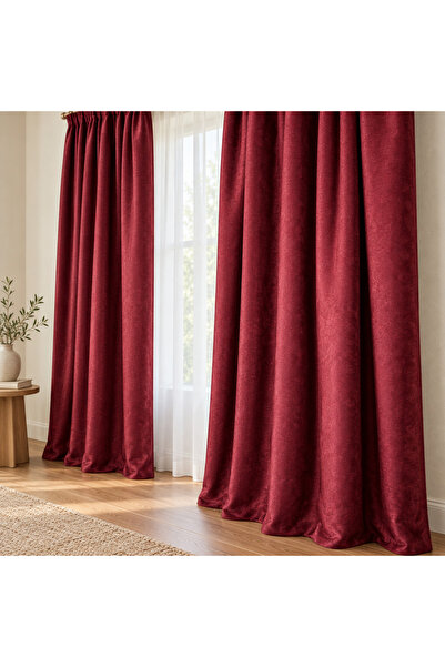 Mastel Set de 2 perdele, culoare granat, catifea uni.
