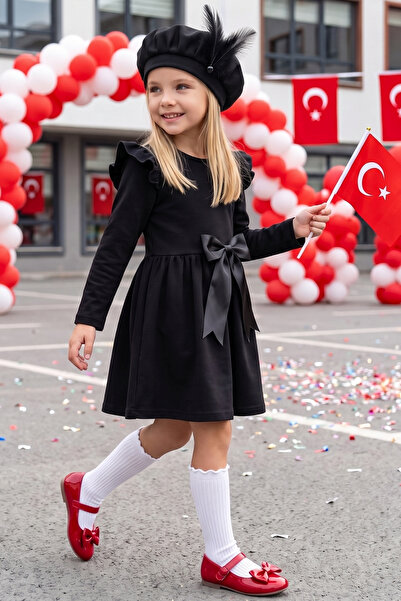 Parla Kids فستان سهرة للفتيات باللون الأسود من قطن صوفيا مع تفاصيل فيونكة لعي...