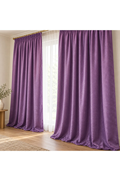 Mastel Set 2 draperii culoare mov-lila model catifelat uni