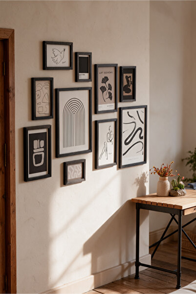Wooden Factory مجموعة بوهو منقوشة مكونة من 10 قطع، MDF 3 مم مع إطار خشبي أسود...