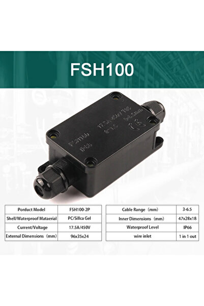 Choice1 FSH100-2P IP66 Waterproof Junction Box 2 Way 3 Way 3mm-6.5mm Cable Co...