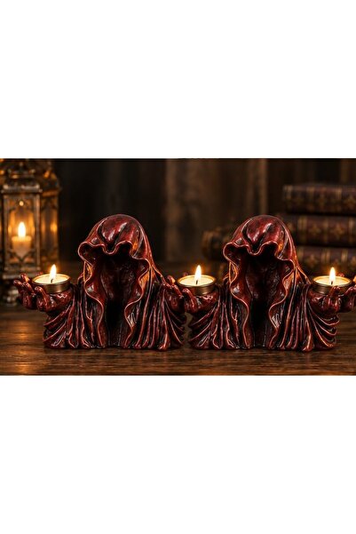 Yaratıcı sanatlar atölyesi 2'li Gotik Pelerinli Hayalet Mumluk Tealight Mumlu...