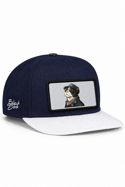 BlackBörk White-Navy Blue Hip Hop Cap with Cat Logo