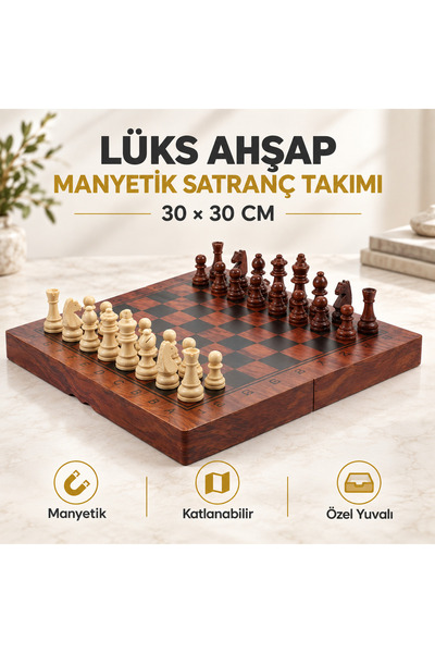 e-life shop Luxury Natural Wood Magnetic Chess Set 30X30 cm Foldable Premium ...