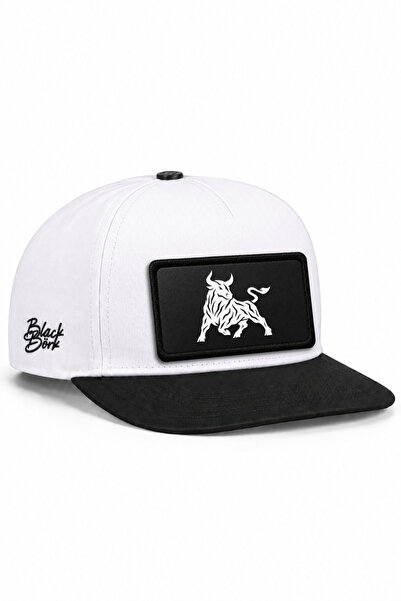 BlackBörk Black and White Hip Hop Hat with Bull Logo
