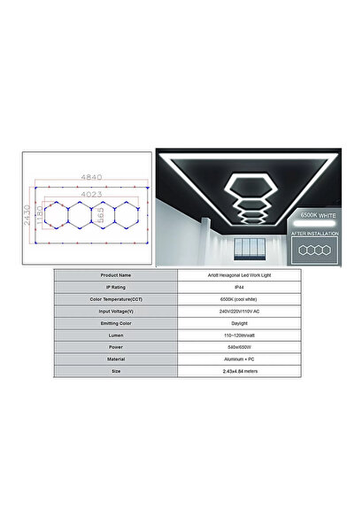 tuningset Sistem de iluminat de tavan hexagonal cu formă de fagure de miere 4...