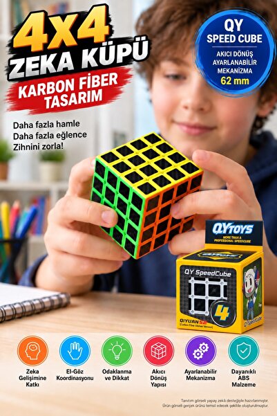 TOYFEST 4x4 Zeka Küpü QY Speed Cube Karbon Fiber Akıl Küpü Rubik Tipi Profesy...