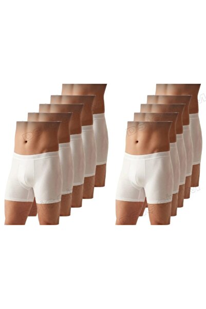 Yıldız Çamaşır 39 Men's Modal Lycra White Boxer Shorts 10 Pieces