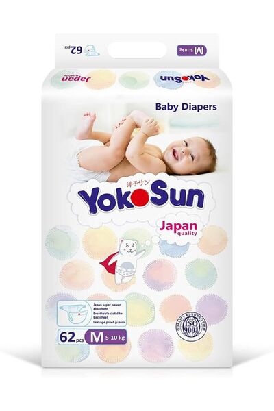 YokoSun حفاضات أطفال، مقاس 3 / M (5-10 كجم)، 62 قطعة - حفاضات فائقة النعومة، ...