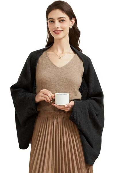 KASTWAVE Elegant Cashmere Shawl Wraps, Women's Open Front Cardigan Sweaters w...