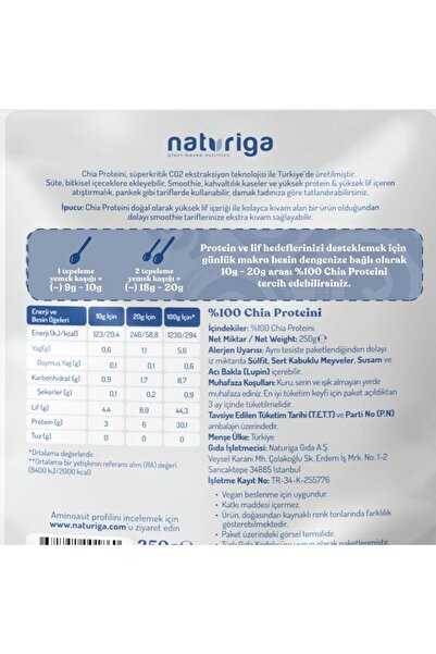 Naturiga %100 Chia Proteini Tozu 250gr