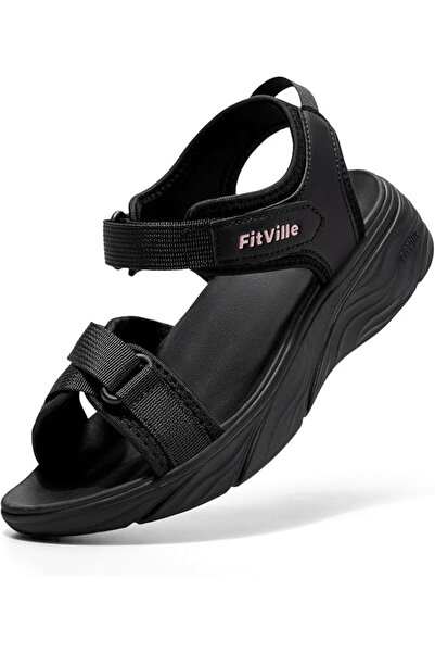 FitVille صنادل نسائية واسعة للخارج بكعب ويدج خفيفة الوزن قابلة للتعديل للمشي ...