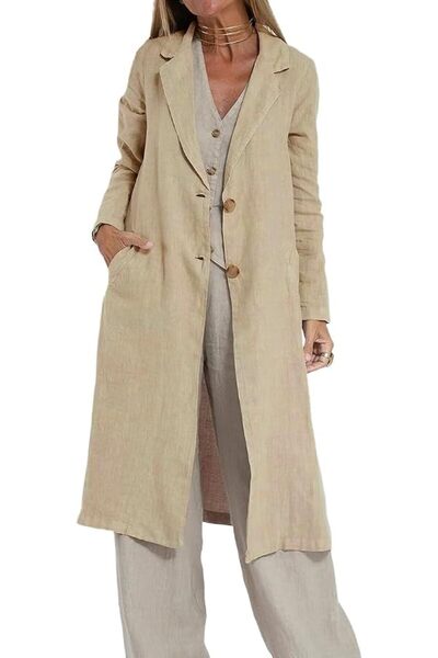 GENERAL IDEALSANXUN Womens Long Linen Blazer Jackets Casual Lightweight Trenc...