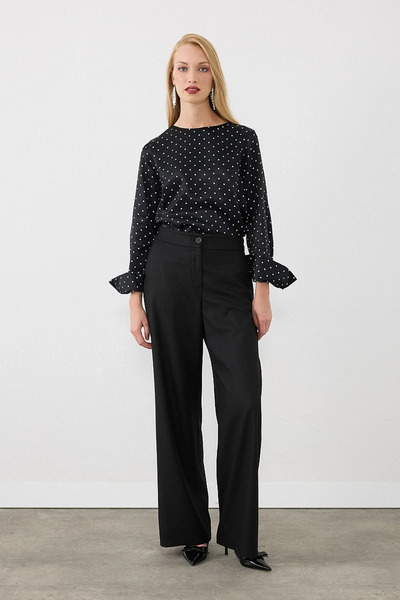 Gusto Palazzo Fabric Trousers - Black