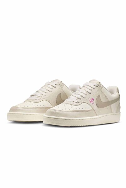Nike Kadın Sneaker Court Vision Low SE Krem Bej Çiçek İşlemeli Günlük Spor Ay...