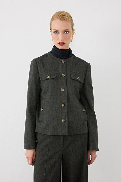 Gusto Herringbone Wool Jacket - Khaki