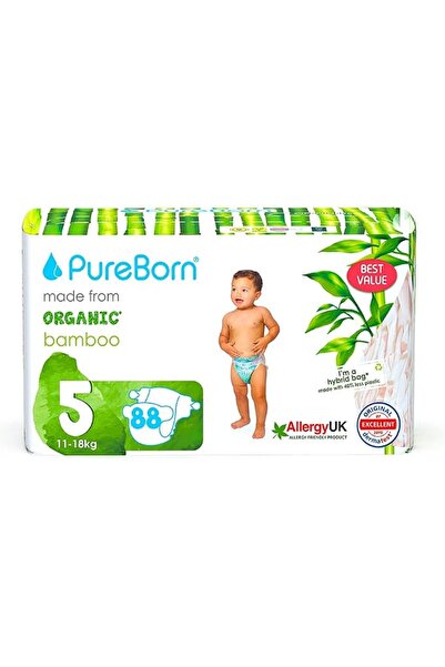 PUREBORN حفاضات أطفال عضوية/طبيعية من الخيزران مقاس 5 للاستخدام مرة واحدة | ح...