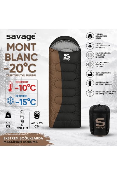 SAVAGE Kamp Uyku Tulumu - Mont Blanc - Kahve - Extreme -15C° - YS-507