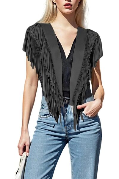GENERAL Women Rivet Tassel Vest Open Front Sleeveless Faux Suede Western Cowg...