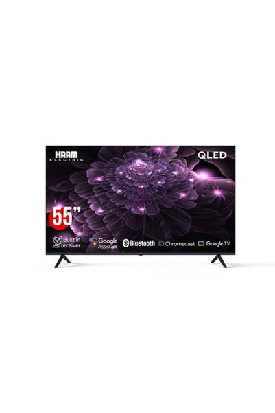 HAAM شاشة تلفزيون 55 بوصة، دقة 4K UHD، تلفزيون ذكي بنظام جوجل، تقنية QLED، 60...