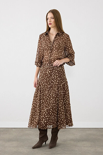 Gusto Bambi Patterned Midi Skirt - Brown