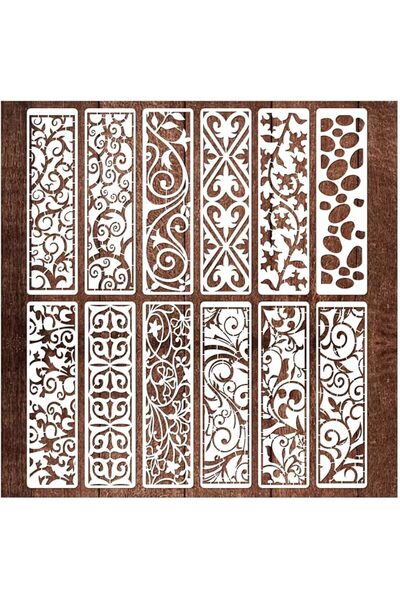 GENERAL 12 Pack Border Stencils for Painting, 3 x 11 in Reusable PET Templates