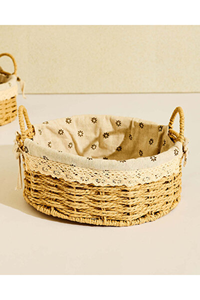 REDTAG Beige Round Basket With Fabric Cloth (Medium)
