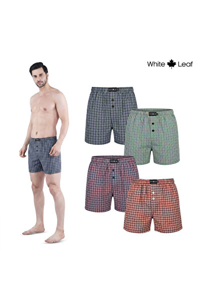 White Leaf Men’s Yarn-Dyed Cotton Assorted Boxers (Pack of 2) – Breathable, L...