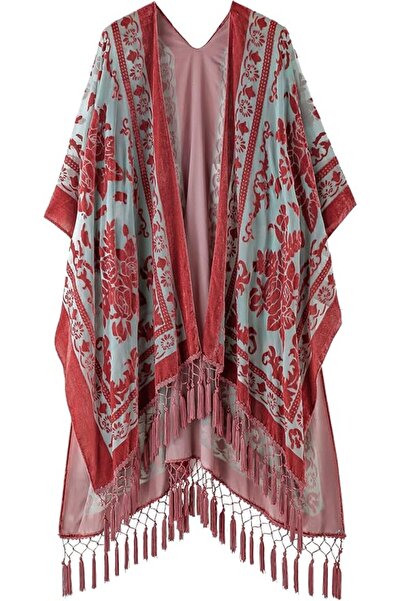 Mjuka MJ SERECA Women's Burnout Velvet Kimono Long Cardigan Cover Up Without ...
