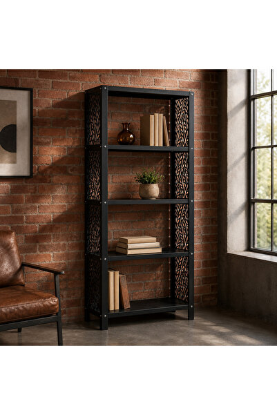the refined Yaprak Desenli Metal Kitaplık 180x70x25 cm Modern Dekoratif Raf Ü...