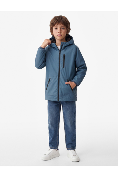 Koton Long Sleeve Hooded Raincoat with Pockets and Zipper Detail, Plush Lined